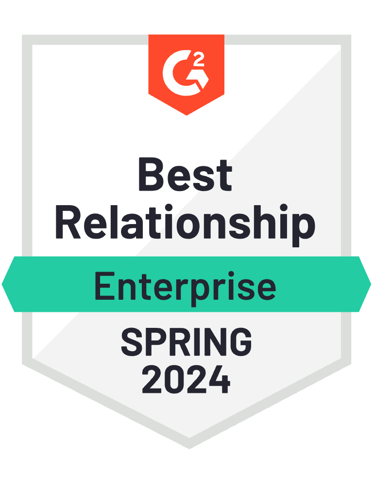 G2 badge: Best Relationship, Enterprise, Summer 2023